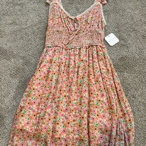 Altar'd State Floral Casual Dress in Pink and Green